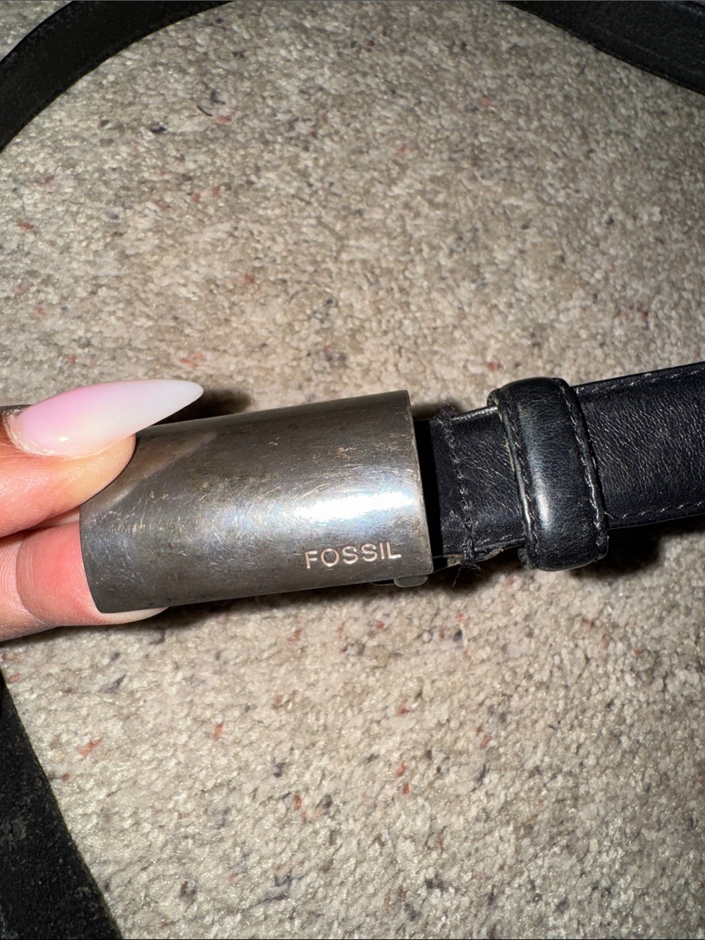 Fossil Black Leather Belt with Brushed Metal Buckle